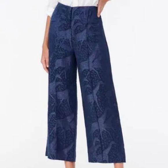 J. Crew Giraffe Print Blue Cropped Pants Size 4 - Picture 1 of 4